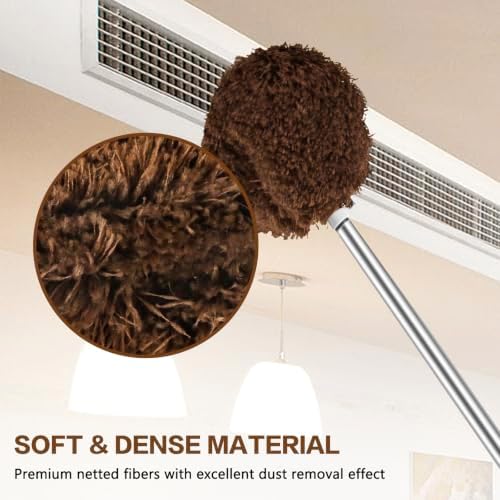 Ceiling Fan Cleaner Duster Reusable Microfiber Ceiling Fan Blade Cleaner Removable Duster with Extension Pole Adjusts 13 to 49.7 Inch for Cleaning Walls Bookshelves Furniture Door Window Top (Brown) - Image 5