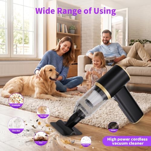 Handheld Vacuum Cordless Rechargeable,Small Dust Buster Cleaner Portable Lightweight with High Power Motor 3 Filter,LED Light，7-in-1 Cleaning Kit for Home Office Car Pet,Black - Image 6