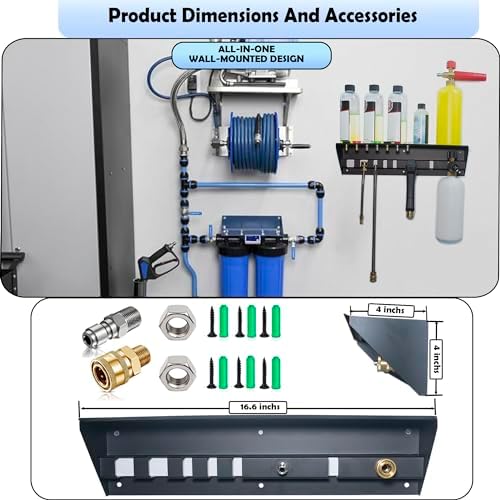 Pressure Washer Gun Holder with Shelf,Foam Cannon Holder for Pressure Washer Wand,Pressure Washers Nozzle Tips,Soap Bottle Holder, pressure washer parts & accessories & attachments Storage Rack - Image 6