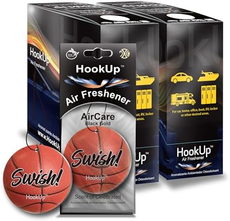 Basketball Car Air Freshener by HookUp - 50 Pack - Black Gold Scent (Extra Strong) | Unique Basketball Gift for Players, Coach, Fans | Hanging Car Accessory with Long Lasting Fresheners Smell by HookUpAirCare