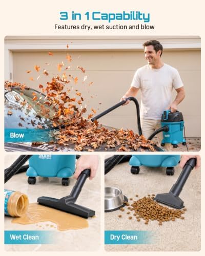 Seesii Wheeled Wet Dry Shop Vac, 2.5 Gal 3-Stage Filtration Vacuum Cleaner - Image 4