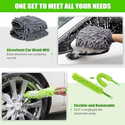 HITJOY 62'' Car Wash Brush with Long Handle, 11Pcs Car Wash Kits - Image 6