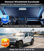 DMJN Front Windshield Sun Shade for Jeep Wrangler JL JK JT (2011-2026), [Nano Ice-Crystal Coatings] UPF50+ Heat & UV Block, Protect Car Interior & Keep Cool, Flodable Steel-Ring Car Cover for Summer - Image 2