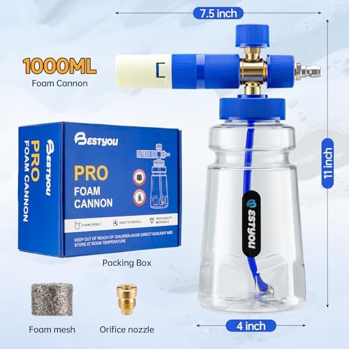 Foam Cannon for Presure Washer，Blue Car Wash Cleaning Foam Cannon with 1/4” Quick Connector,Adjustable Foam Thickness and Spray Range,Suitable for Various Car Washing Scenarios - Image 5