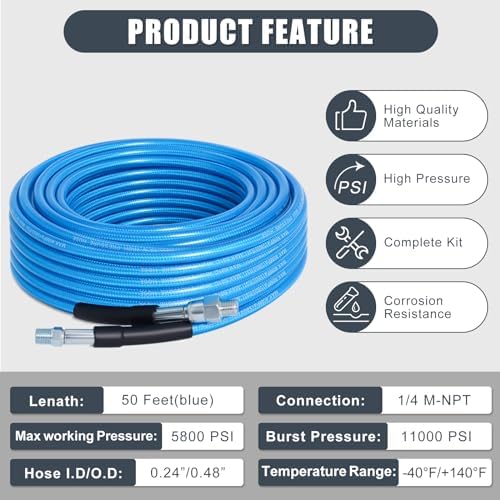 50FT Sewer Jetter Kit for Pressure Washer 5800PSI Drain Cleaner - Image 4