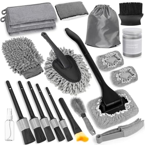 20Pcs Windshield Cleaner Tool - Car Interior Detailing Brush Kit with 200g Cleaning Gel, Microfiber Car Wash Mitt, Dash Duster & 2-Sided Scrubber, All-in-One Inside Car Cleaning Supplies Tool by Viewmax