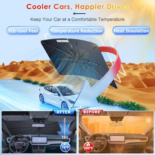 for Windshield Sunshade Umbrella for 2022-2026 Ford Maverick, Custom Fit Windshield Sun Protector Cover, 6-Layer Heat-Resistant Fabric, Ultra-Strong Fiberglass Frame (for 2022-2026 Maverick) - Image 2