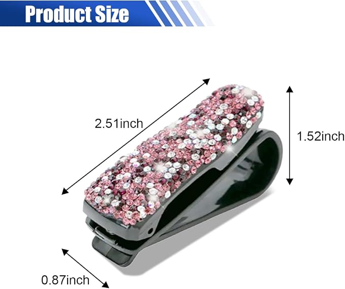 2PCS Bling Sunglasses Holder for Car, Fashion Crystal Rhinestone Sun Visor Glasses Holder with Ticket Card Clip, Eyeglasses Mount Car Sunglasses Clip, Auto Visor Glasses Clip for Women Girls (Purple) - Image 2