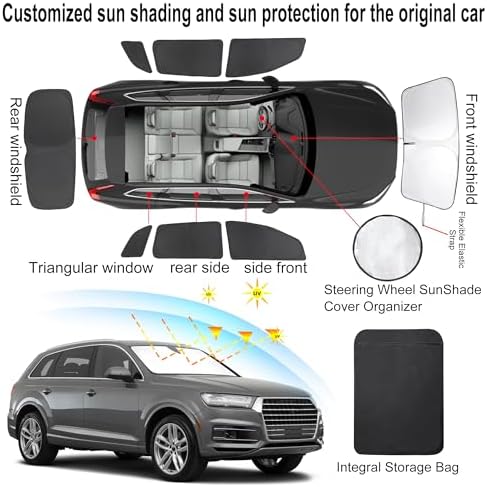 TINGLU Window Shades for Audi Q7 2007-2015 Accessories Car Side Full Windows Rear Triangular Windshield Sun Shade Sun UV Rays & Privacy Protection for Camping,Napping,Relaxing 8PCS - Image 3