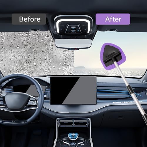 Qydipclin 11pcs Windshield Cleaner Tool, Car Window Cleaning Wash Kit with 6 Reusable Microfiber Pads 2 Spray Bottles and Extendable Handles Auto Glass Wiper Kit, Purple - Image 3