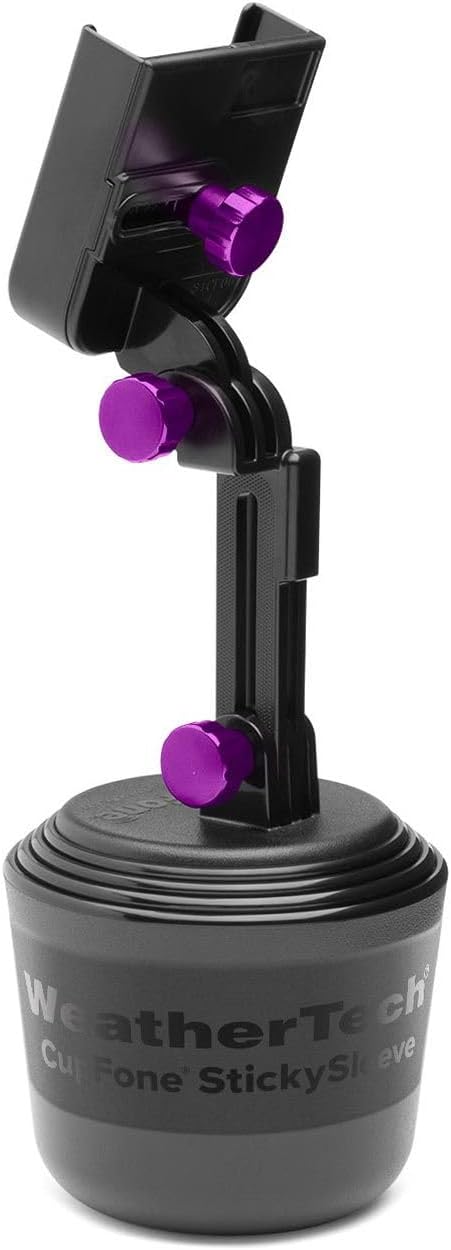 WeatherTech CupFone with Extension – Adjustable, Universal Cup Holder Cell Phone Mount Car & Truck Accessory – Best Design for iPhone & Smartphone Charging – Violet Metal Knobs by WeatherTech
