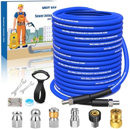Sewer Jetter Kit 100 FT for Pressure Washer, 5800 PSI Drain Cleaner Hose by WESTBAY