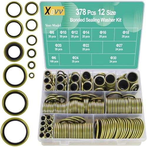 XBVV 378 Pcs NBR Metal Bonded Sealing Washer Assortment Kit M6 M8 M10 M12 M14 M16 M18 M20 M22 M24 M27 M30 Automotive Self-Centred Seal Gasket Repair Set by XBVV