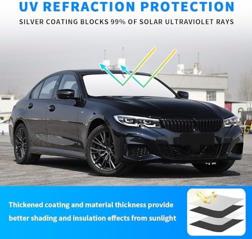 Front Windshield Sun Shade Custom Fit for BMW 3 Series/F30/F31/F80/M3 2014-2020 Sunshade Foldable UV Ray Reflector Sun Visor Protector Accessories Shield Cover Reflective (for BMW 3 Series 2014-2020) - Image 3