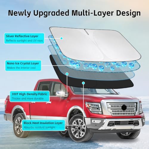 Windshield Sun Shade for Nissan Titan 2016-2026 Sunshade - Image 3