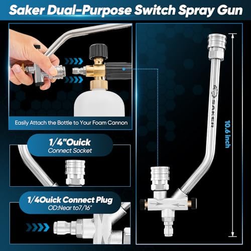 Saker Foam Cannon Dual Connector Accessory, Dual-Purpose Switch Spray Gun,Foam Cannon for Pressure Washer for Car Washing and Cleaning - Image 4