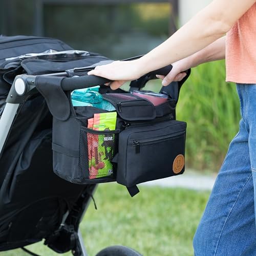 Universal Stroller Organizer with Insulated Cup Holders | Detachable Phone/Wipe Pouch & Shoulder Strap Stroller Caddy | Spacious, Fits Jogger, Umbrella, Travel & Pet Strollers - Image 4
