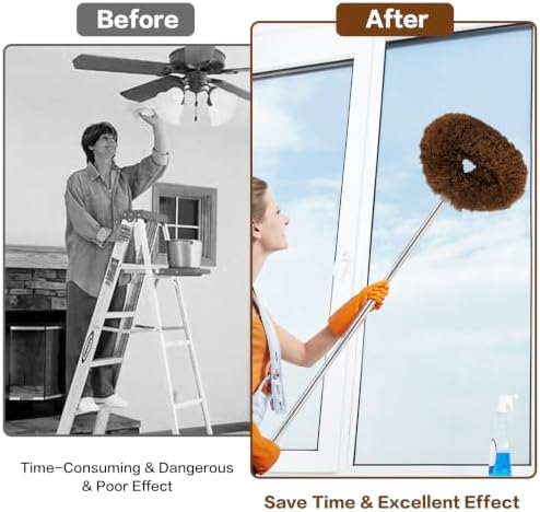 Ceiling Fan Cleaner Duster Reusable Microfiber Ceiling Fan Blade Cleaner Removable Duster with Extension Pole Adjusts 13 to 49.7 Inch for Cleaning Walls Bookshelves Furniture Door Window Top (Brown) - Image 4