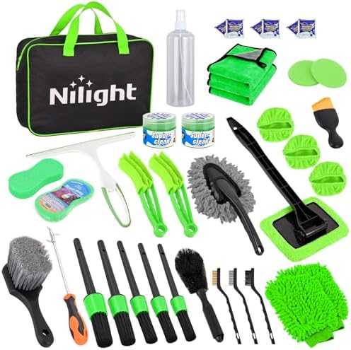 Nilight 37PCS Car Detailing Kit for Interior Exterior Car Care, Green by Nilight