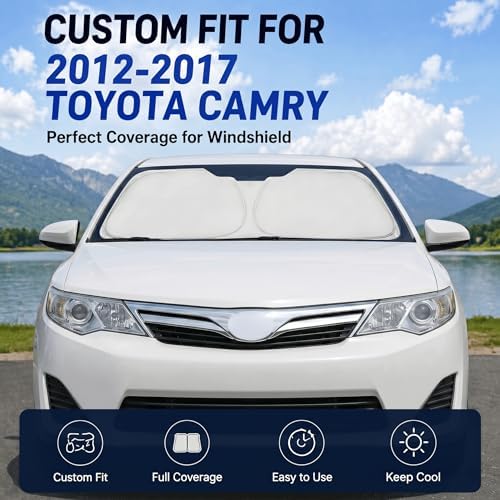 Car Sun Shade for 2012-2017 Toyota Camry Accessories Windshield Sunshade Cover Front Window Shade Custom Fit Camry Sun Visor Protector Foldable Blocks UV Rays - Image 2