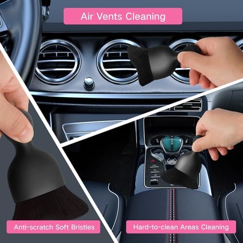 Qydipclin 7pcs Windshield Cleaner Tool Car Window Cleaning Wash Kit with 4 Reusable Microfiber Pads 1 Spray Bottle and Extendable Handle Auto Glass Wiper Kit, Pink - Image 6