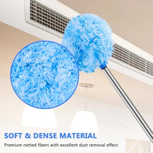 Ceiling Fan Cleaner Duster Reusable Microfiber Ceiling Fan Blade Cleaner Removable Duster with Extension Pole Adjusts 13 to 49.7 Inch for Cleaning Walls Furniture Door Window Top (Blue White) - Image 5