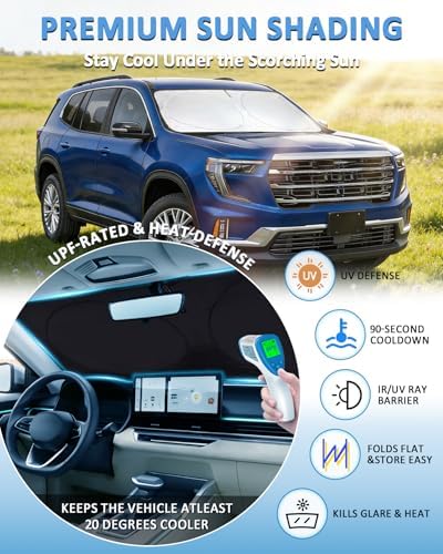 INSAUTO Windshield Sun Shade for 2017-2023 GMC Acadia SUV 2024-2025 2026, Custom-Fit Acadia Sun Visor Protector, 99% UV Block Heat Sun Shield, Silver Reflective Front Window Sunshade - Image 2