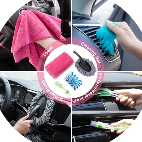 20Pcs Car Cleaning Kit, Interior Detailing Kit with High Power Handheld Vacuum, Detailing Brush Set, Windshield Tool, Pink Complete Auto Accessories for Women - Image 6