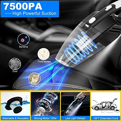 20Pcs Car Cleaning Kit, Interior Detailing Kit with High Power Handheld Vacuum, Detailing Brush Set, Windshield Tool, Blue Complete Auto Accessories for Women, Men - Image 2
