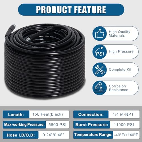 150FT Sewer Jetter Kit for Pressure Washer 5800PSI Drain Cleaner - Image 3
