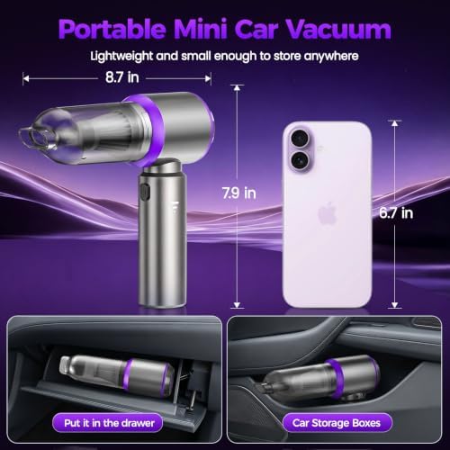 Mini Car Vacuum Cleaner Portable Cordless, 21000PA High Power Small Vacuum CleanerHandheld Vacuum, Compressed Air Duster & Air Blower & Aspiradora para Carro for Car, Home, Office, Pet - Image 6