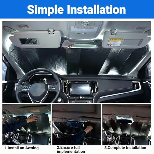 Car Windshield Sun Shade, Double Thickening Bubble Sun Shade, Foldable Front Window Sunshade with Suction Cups, UV-Blocking Sun Visor, Keeps Vehicle Cool for Most Cars SUVs (55"x27.5") - Image 3