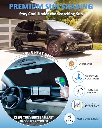 Windshield Sun Shade for Toyota Sienna 2011-2020 Sun Visor Window Sunshade - Image 2