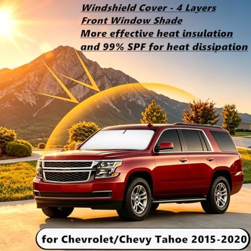 Windshield Sun Shade for Che-vrolet/Chevy Tahoe 2015-2020 Compatible Accessories-4 Layers Custom Fit Foldable Front Window Sunshade Sun Visor Protector, Block UV Rays Keep Your Car Cooler - Image 2