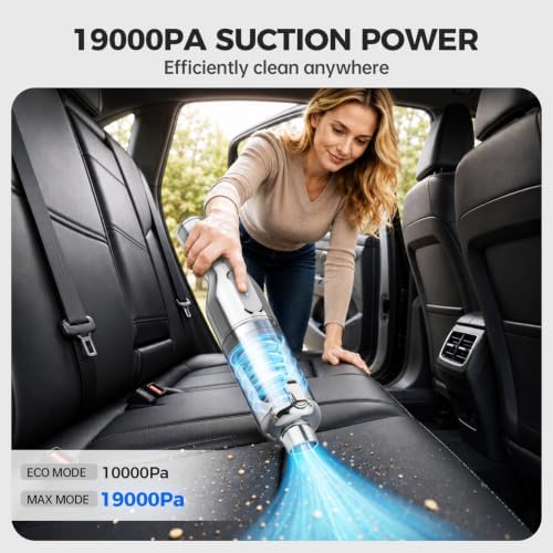 dormzie Handheld Vacuum Cordless, Car Vacuum with 19000Pa Powerful Suction,1.3 lbs Lightweight, Type-C Charge, Multiple Accessories for Car Home Office Pet - Image 2