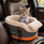 Pet Car Center Console Elevated Armrest Car Seat for Small Puppy, Dogs & Cats (Up to 10 lbs) – Dark Gray Washable Plush Carrier with Safety Leash, Fits Front Vehicle Console Space (Dark Grey) - Image 3