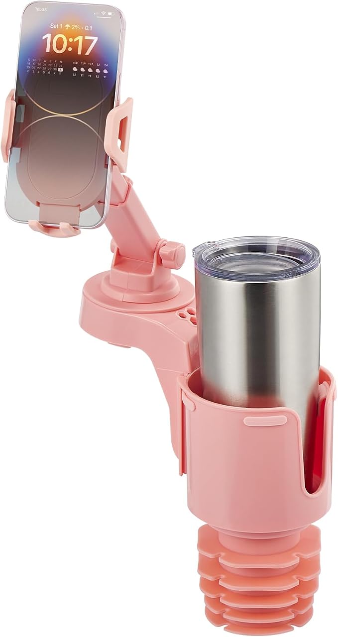 JOYTUTUS Cup Holder Phone Mount for Car, Car Cellphone Large Adapter Long Arm with 360 Degree Rotation, Compatible iPhone, Samsung & All Smartphones,Pink,1 Pack by JoyTutus