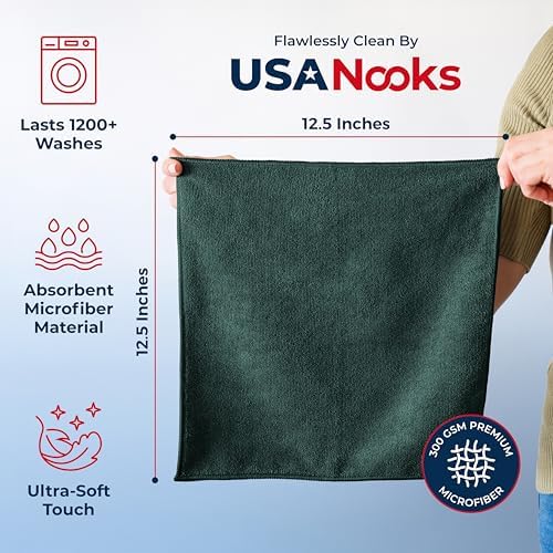 USANOOKS Premium 300GSM Microfiber Cleaning Cloth - 12.5"x12.5" High Performance - 1200 Washes, Ultra Absorbent Microfiber Towels for Cars Undercarriage, Rims & Engine Bay Cleaning - Microfiber Cloth - Image 2