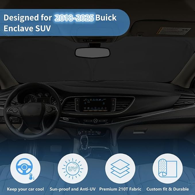 Windshield Sun Shade Car Sunshade Accessories Fit Buick Enclave 2018-2026 | HOHUIGO Front Window Screen Cover Foldable SUV Sun Visor UV Protector Heat Shield Shade for Buick Preferred Essence Premium - Image 6