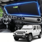 Windshield Sun Shade for Jeep Wrangler JL JLU & Jeep Gladiator 2018-2025 2026 Front Window Shade Custom Fit Sun Visor Foldable Shade Blocks UV Rays Summer Must Have Car Accessories by AuyNeas