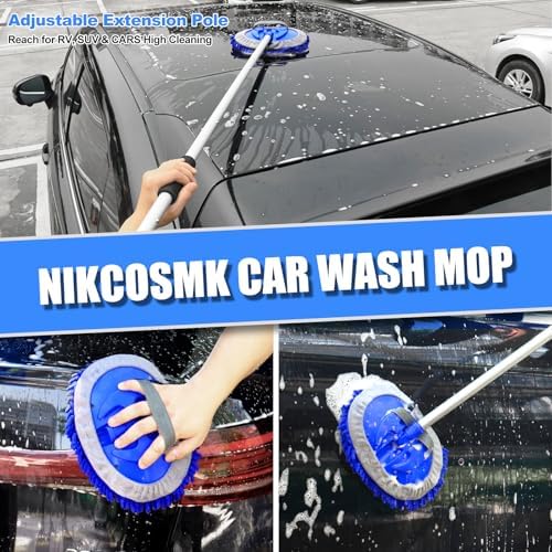 62'' Car Wash Brush with Long Handle, Car Wash Kit with Tire Brush, Tower, Window Squeegee, Chenille Microfiber Car Wash Mop Mitt, Car Cleaning Brush Kit Supplies for Car, Truck, SUV, RV - Image 3