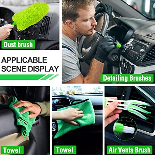 Lezcufer 17Pcs Car Wash Kit,62" Car Wash Brush Mop with Long Handle,Car Cleaning Kit,Car Detailing Brush Set,Car Wash Bucket,Car Wheel Brush,Complete Interior Car Cleaning Supplies - Image 6