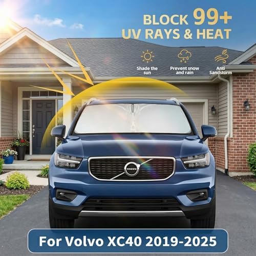 Windshield Sun Shade for Volvo XC40 2019-2025 2026 Double Layer 240T Front Window Shade Custom Fit XC40 Sun Visor Foldable Shade Blocks UV Rays Summer Must Have Car Accessories - Image 2