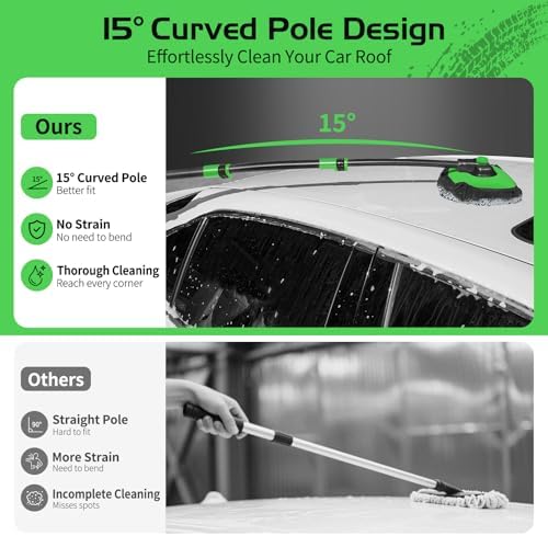 HIPPIH 15° Curved Car Wash Brush with Long Handle, 2 Scratch-Free Mop Heads - Image 4