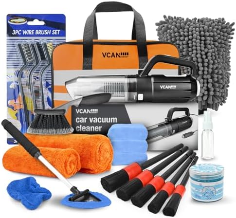 VCANENERGY Car Cleaning kit, Car Interior Detailing kit with 10000pa Car Vacuum Cleaner, Detailing Brush Set, Wheel Brush, Windshield Cleaner Tool, Complete Auto Accessories for Men, Women by VCANENERGY