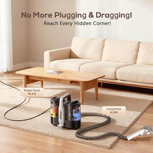 Portable Carpet & Upholstery Spot Cleaner Machine,15Kpa Deep Carpet Cleaner for Rug, Pet, Couch, Car, Stairs & Furniture, Handheld Couch Cleaner Machine with 2 Size BrushHead & Self-Cleaning System - Image 5