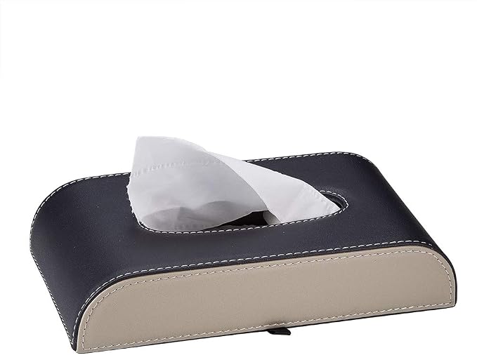 AuMoHall Black with Beige Tissue Box Cover PU Leather Rectangular Tissue Holder for Home Car Office Decor (NO Paper Towel) by Unknown