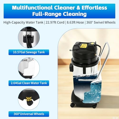 40L/11Gal Commercial Carpet Cleaner, 3 in 1 Multi-Purpose Floor Cleaning Machine Heavy Duty Extractor Vacuum Washing Machine, 1049W Powerful Sofa Curtain Carpet Cleaning Machine - Image 6