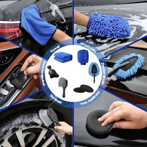 Qydipclin 29Pcs Car Detailing Kit, Car Detailing Brush Set, Car Wash Cleaning Kit, Car Detailing Brushes, Professional Car Care Kit for Interior Exterior Wheels, Blue - Image 6