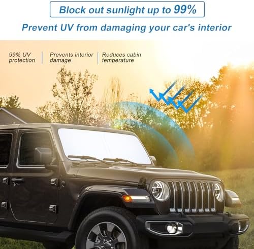 Windshield Sunshade Compatible with 2018-2022 2023 2024 2025 2026 Jeep Wrangler JL/JLU and 2020-2024 2025 2026 Jeep Gladiator JT Blocks UV Rays Sun Visor Protector Folding Front Window Sun Shade Cover - Image 3